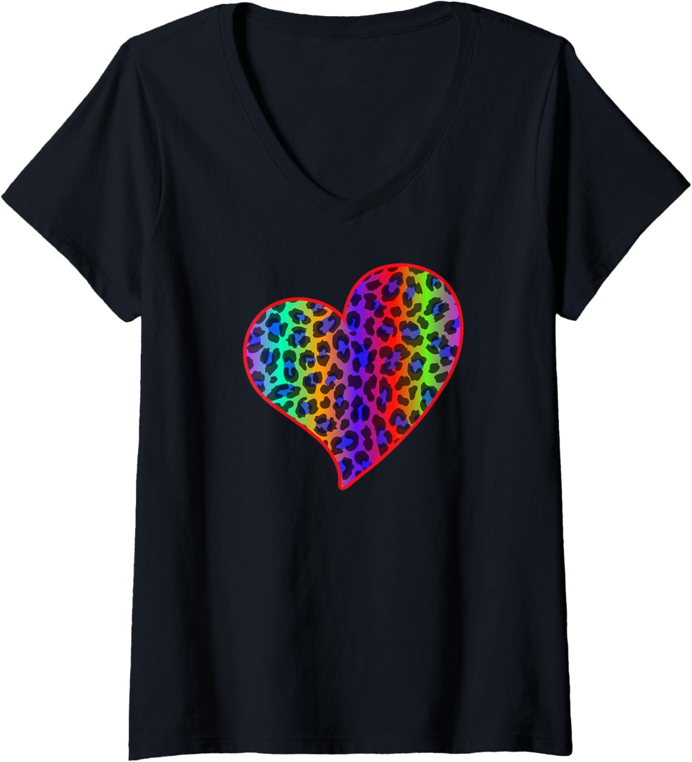 Womens Leopard Print Spots Cheetah Rainbow Heart Love Women Men V Neck Apparel High Search Demand Everyday Wear