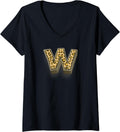 Womens Cute Letter W Initial Name Leopard Cheetah Animal Print V Neck Apparel Viral TikTok Find Fan Favorite