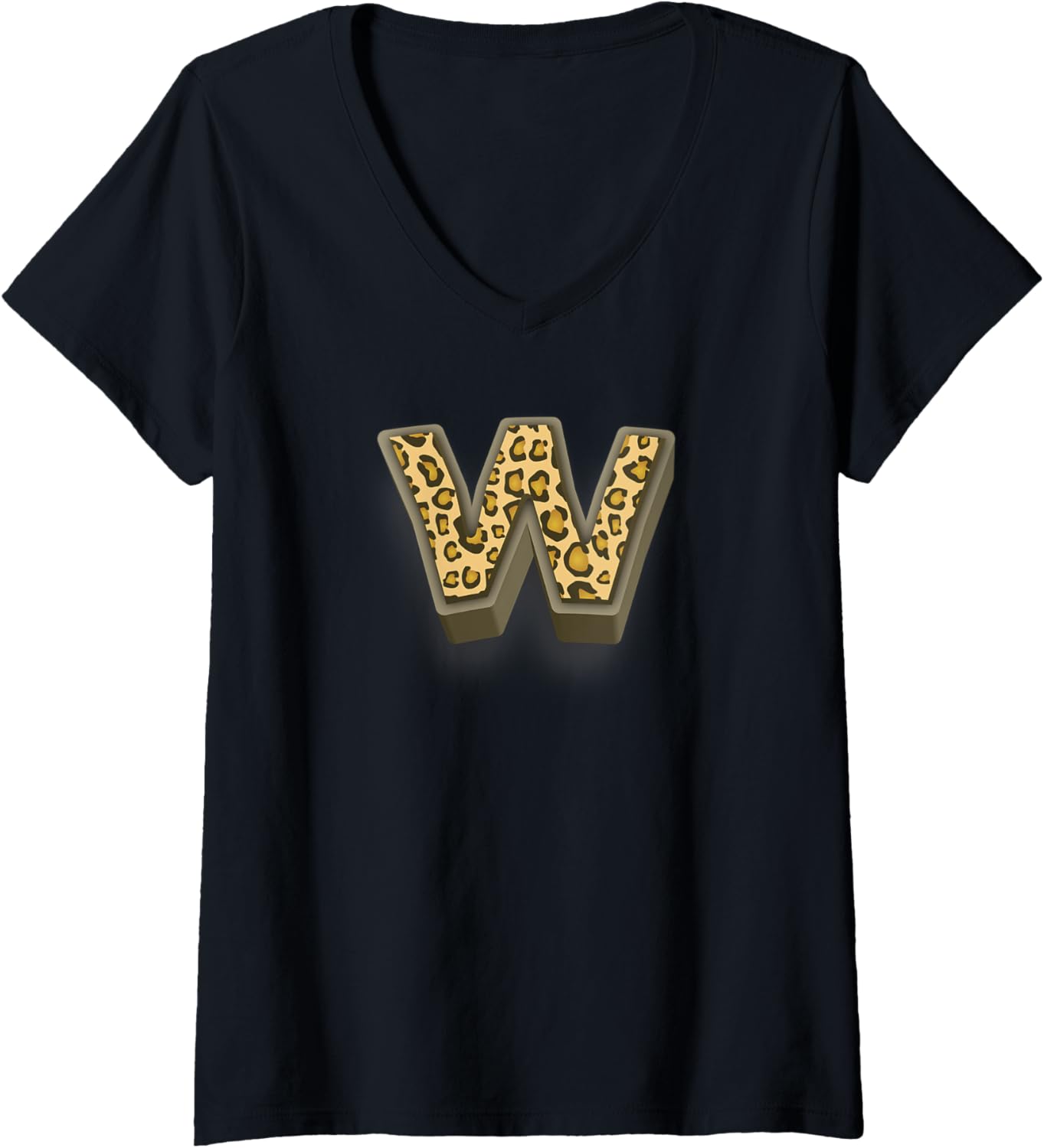 Womens Cute Letter W Initial Name Leopard Cheetah Animal Print V Neck Apparel Viral TikTok Find Fan Favorite