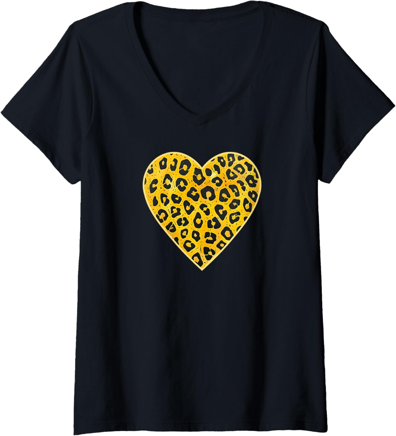 Womens Cheetah Print Heart Filled V Neck Apparel Trending US Everyday Wear