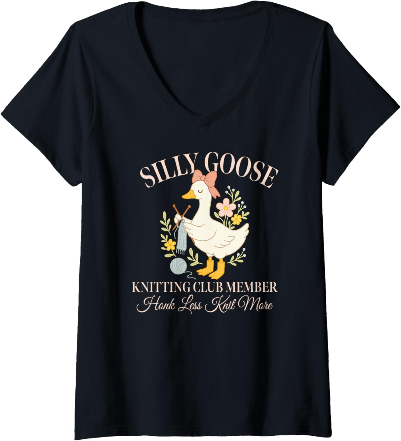 Womens Silly Goose Knitting Club Member Yarn and Knit Lover V-Neck Yarn Supply | Viral US Pick | Customer Favorite