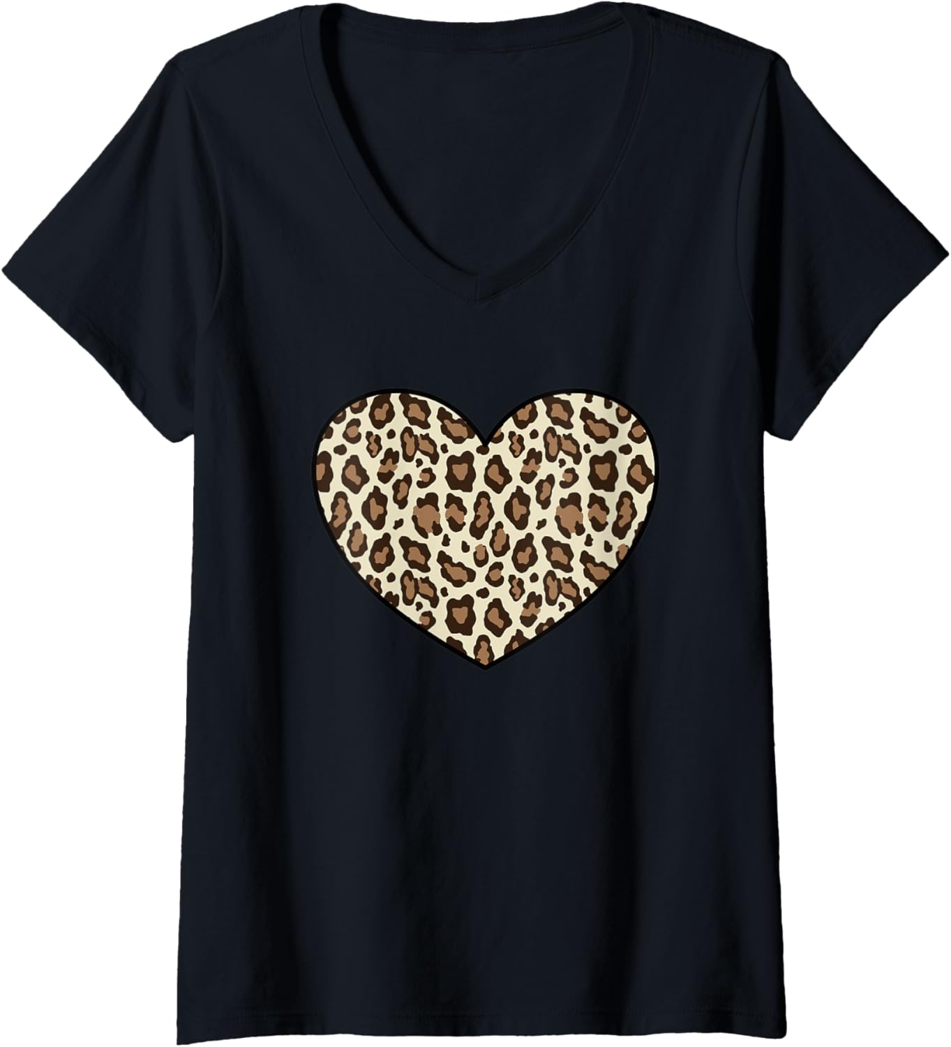 Womens Cute Cheetah Leopard Print Heart V Neck Apparel Streetwear Style Everyday Wear