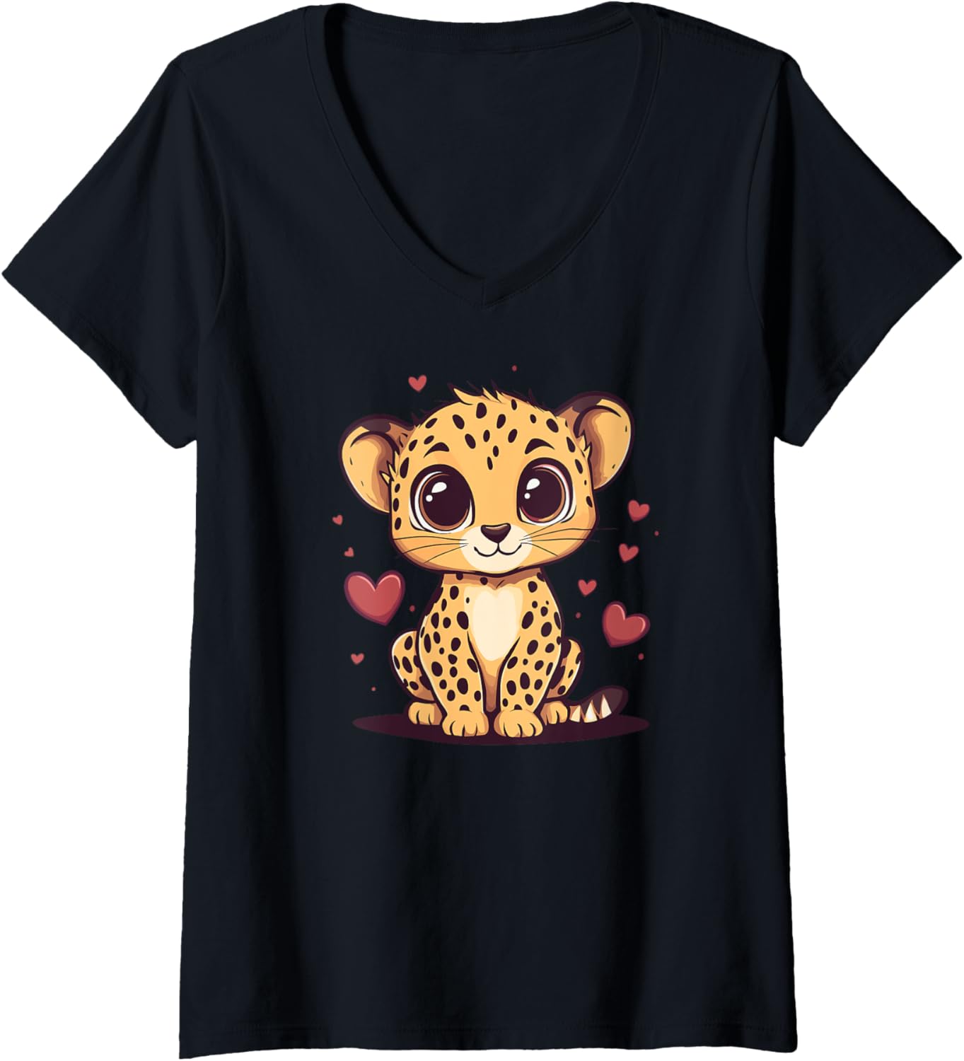 Womens Cute Cheetah Lover With Hearts V Neck Apparel Premium Print Best Seller Look
