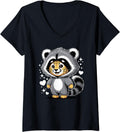 Womens Kawaii Cheetah Raccoon Costume Cheetahs V Neck Apparel Comfort Fit Gift Ready