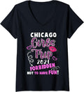 Womens Chicago Girls Trip 2021 Vacation Pink Lips Leopard Print V Neck Apparel Streetwear Style Hot Right Now