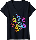 Womens Paw Leopard Print Cool Tie Dye Animal Cheetah Leopard Print V Neck Apparel Premium Print Everyday Wear