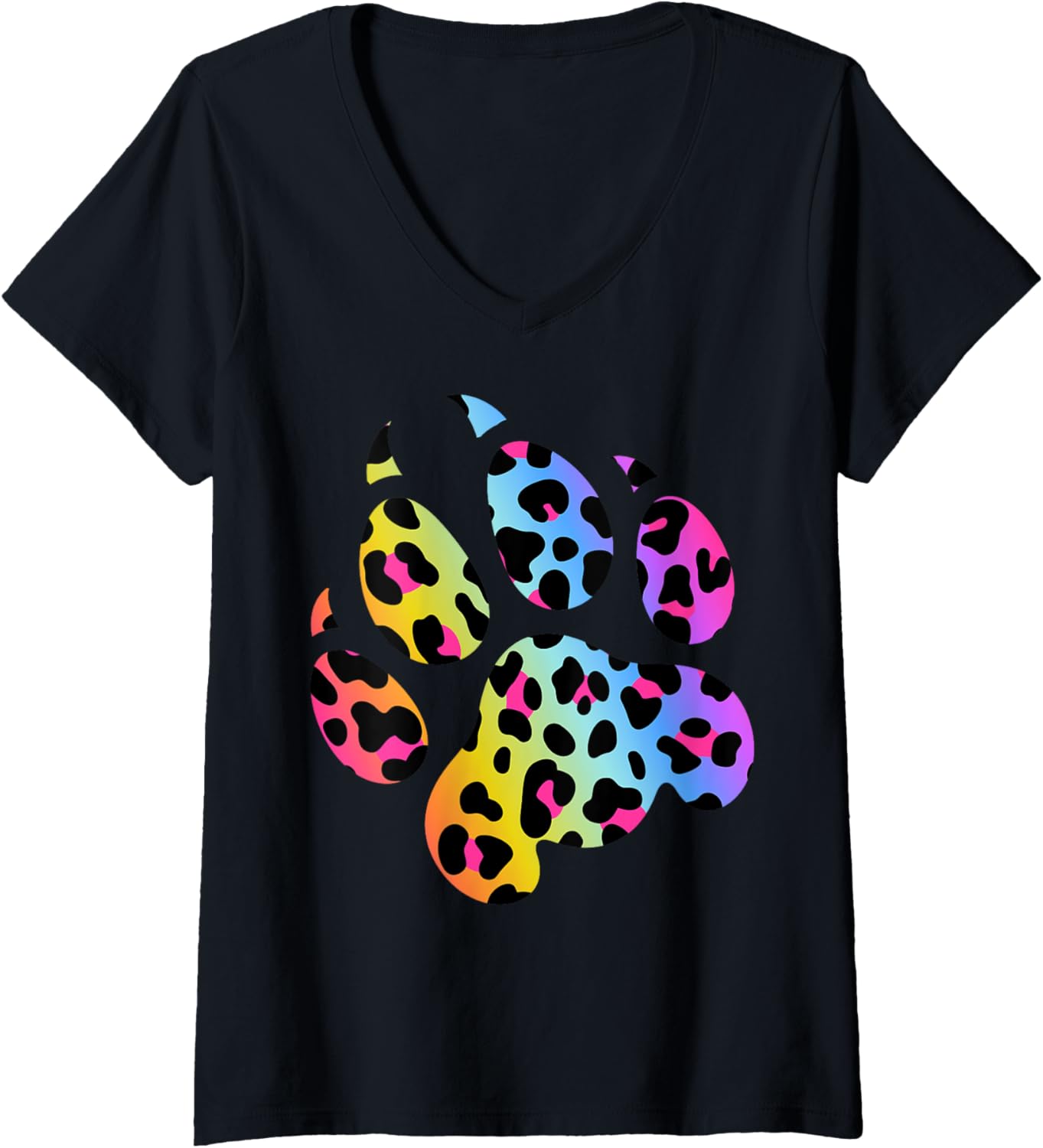 Womens Paw Leopard Print Cool Tie Dye Animal Cheetah Leopard Print V Neck Apparel Premium Print Everyday Wear