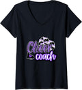 Womens Cheer Coach Shirt Megaphone Purple Leopard Cheetah Print V Neck T Shirt Comfort Fit Gift Ready