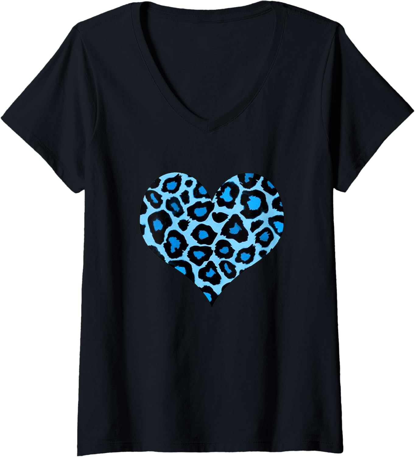 Womens Womens Funny Blue Cheetah Print Heart V Neck Apparel Premium Print US Top Pick