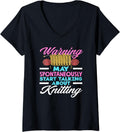 Womens Knitting Warning May Talk About Knitting Yarn Needles V-Neck Yarn Supply | Viral US Pick | Customer Favorite
