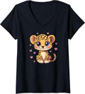 Womens Cute Cheetah Surrounded By Hearts V Neck Apparel Viral TikTok Find Gift Ready