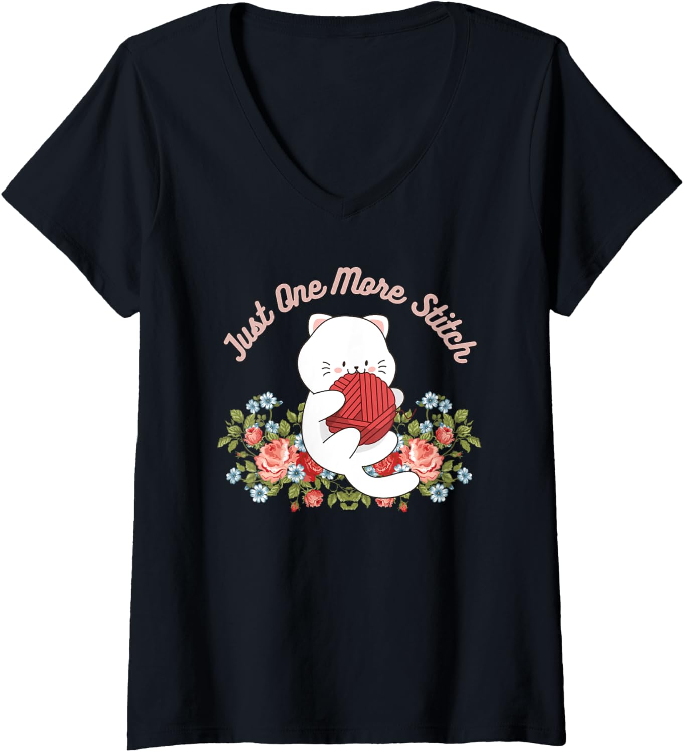Womens Just One More Stitch Funny Arts and Crafts Yarn Cat Crochet V-Neck Yarn Supply | Premium Quality | Best Seller...
