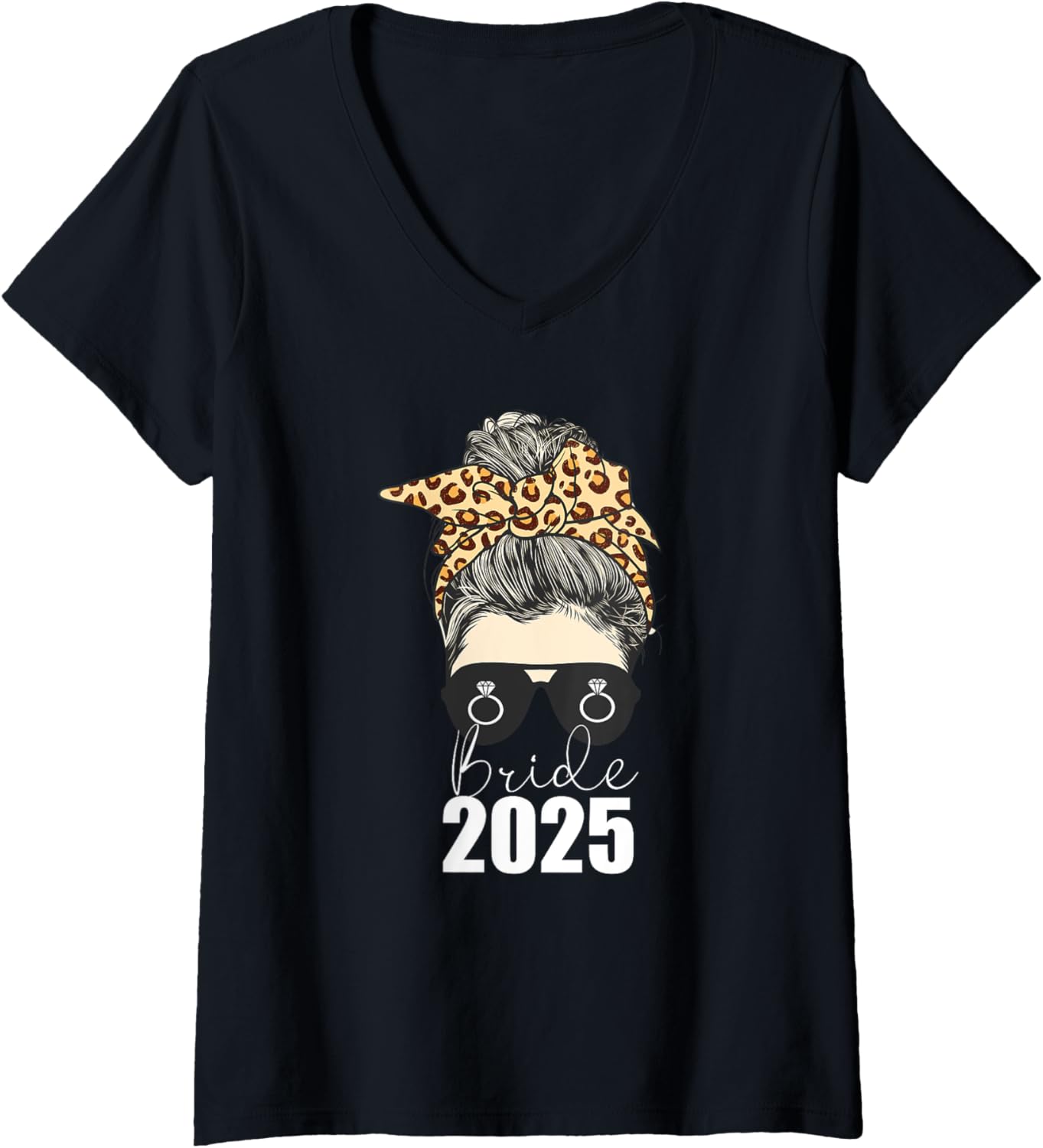 Womens Bride 2025 Messy Bun Engagement Leopard Cheetah V Neck Apparel Trending US Gift Ready
