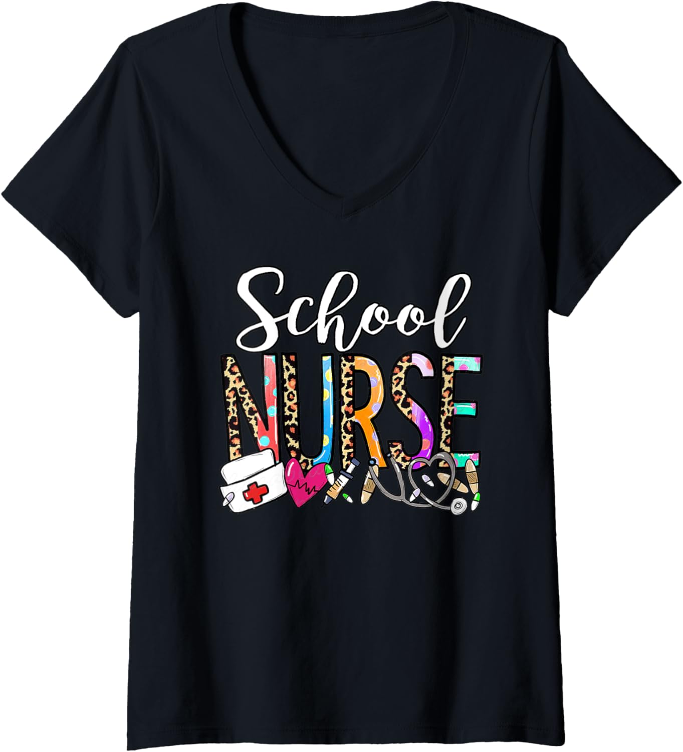 Womens Cute Cheetah Leopard Print School Nurse Back To School 2022 V Neck Apparel Comfort Fit Best Seller Look