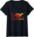 Womens Silhouette Running Mammal Wildlife Savanna Vibrant Cheetah V Neck Apparel Premium Print Gift Ready