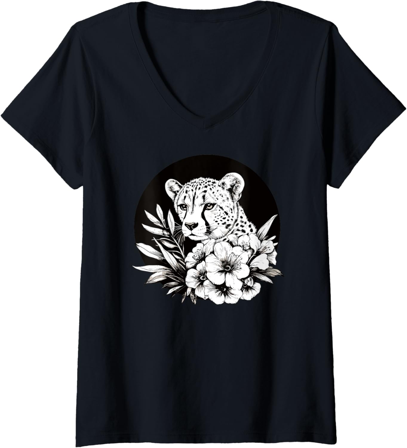 Womens Majestic Cheetah With Flowers V Neck Apparel Trending US US Top Pick