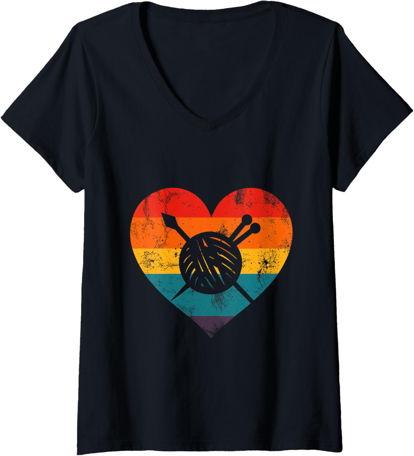 Womens Love Yarn Knitting Rainbow Heart Crochet Fiber V-Neck Yarn Supply | Trending 2025 | Perfect for Crafters