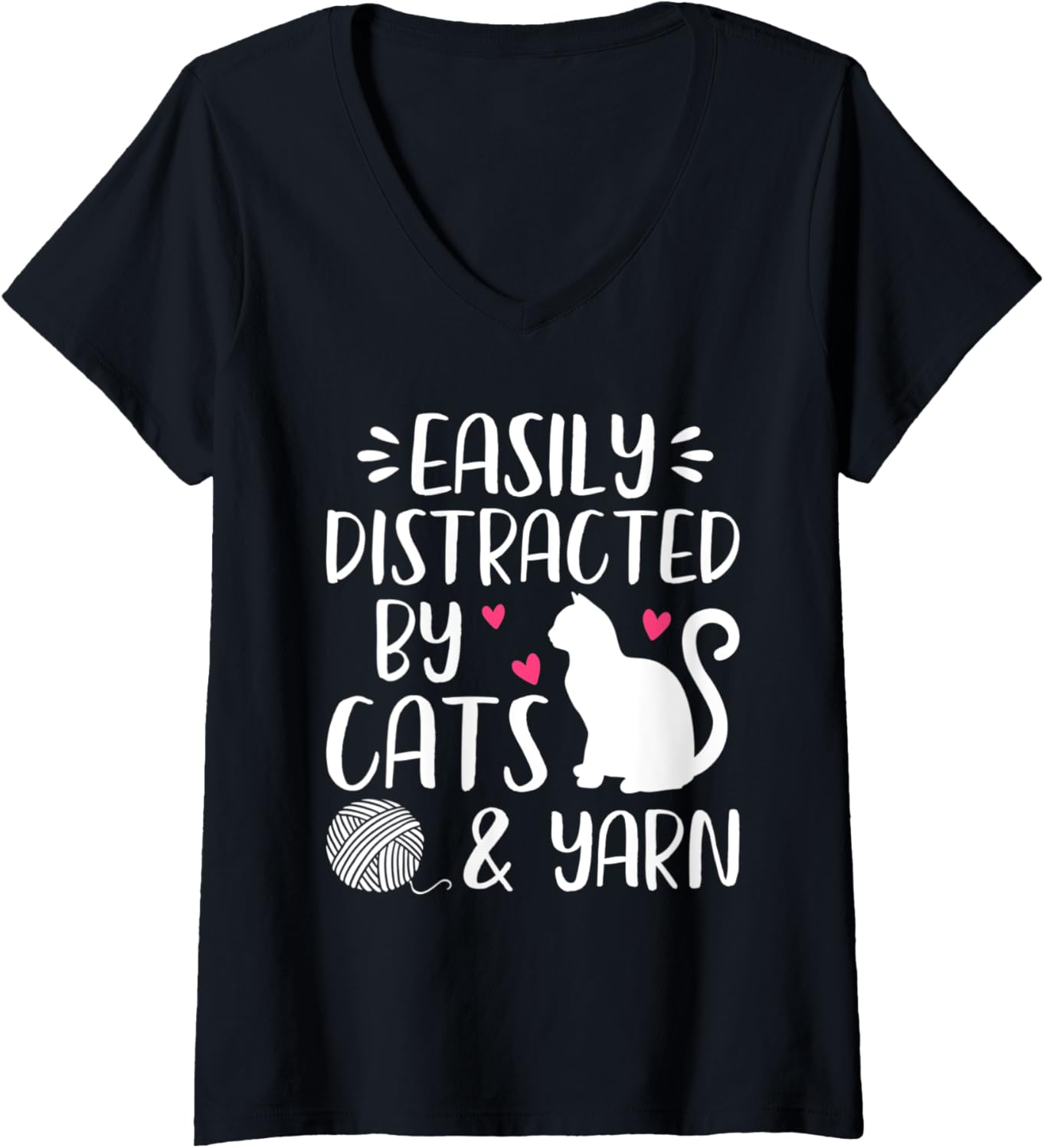 Womens Easily Distracted by Cats and Yarn Funny Crochet Knitting V-Neck Yarn Supply | Premium Quality | Customer Favo...