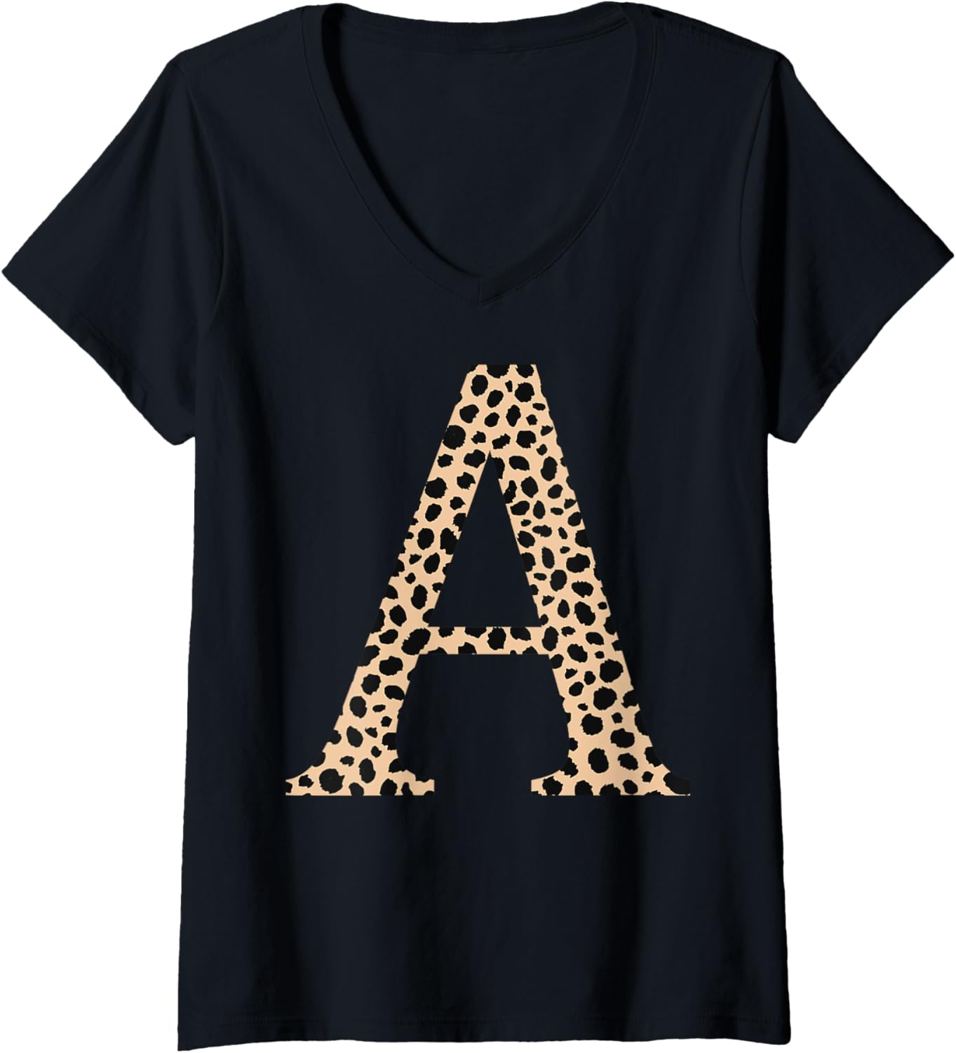 Womens cheetah animal print pattern monogram initial name letter a V Neck Apparel Comfort Fit Hot Right Now