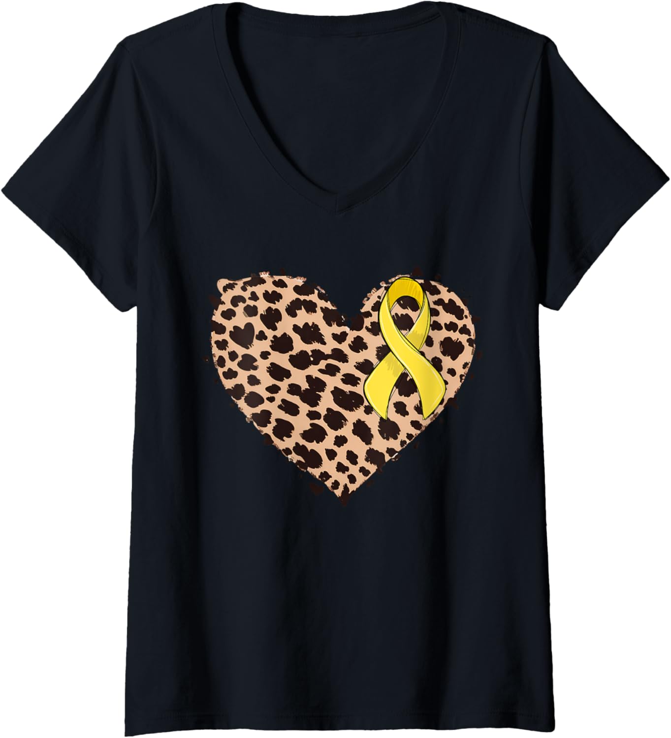 Childhood cancer yellow ribbon Cheetah Leopard Heart Print V Neck Apparel Premium Print US Top Pick