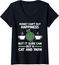Womens money can't buy happiness buy a cat and yarn coffee lover V-Neck Yarn Supply | Premium Quality | High CTR Title