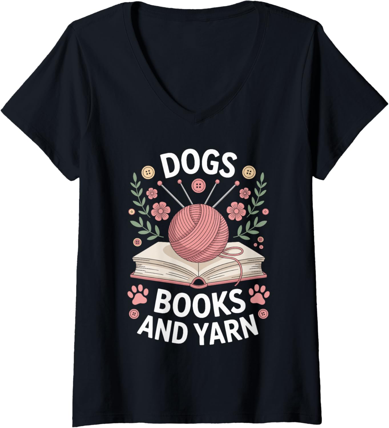Womens Dogs Books And Yarn Knitter Funny Knitting V-Neck Yarn Supply | High Search Volume | Best Seller Choice