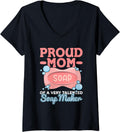 Womens Handmade Soap Crafting Quote for a Proud Mom of a Soap Maker V-Neck Apparel | Trending 2025 | Aesthetic Fit