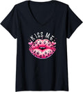 Womens Kiss Me Kissy Cheetah Leopard Print Pattern Lips Love Women V Neck Apparel Viral TikTok Find US Top Pick