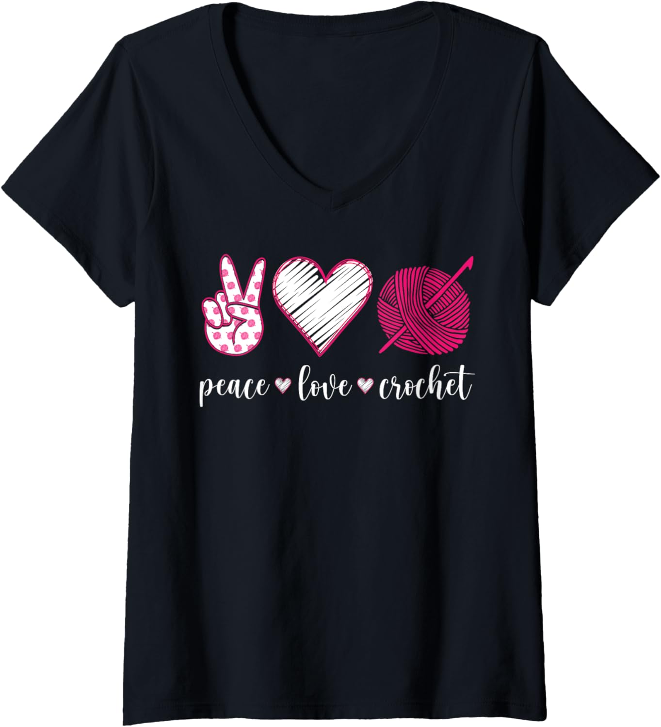 Womens Peace Love Crochet Funny Yarn Lover Crocheter Women V-Neck Yarn Supply | Top Rated | Perfect for Crafters