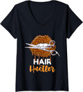 Womens Hair Hustler Hairdresser Leopard Lips Cheetah Hairstylist V Neck Apparel Trending US Hot Right Now