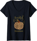 Womens Cute Thanksgiving Pumpkin Thankful Mama Animal Print V Neck Apparel Trending US Fan Favorite