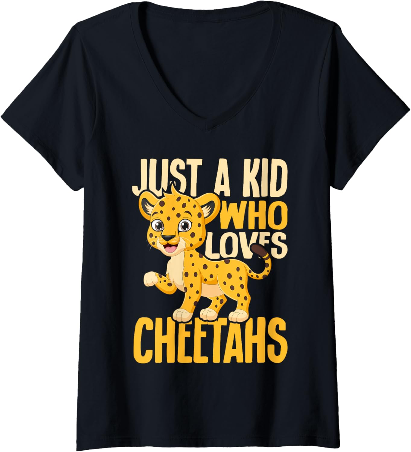 Kids Just A Kid Who Loves Cheetahs Funny V Neck Apparel Comfort Fit Everyday Wear