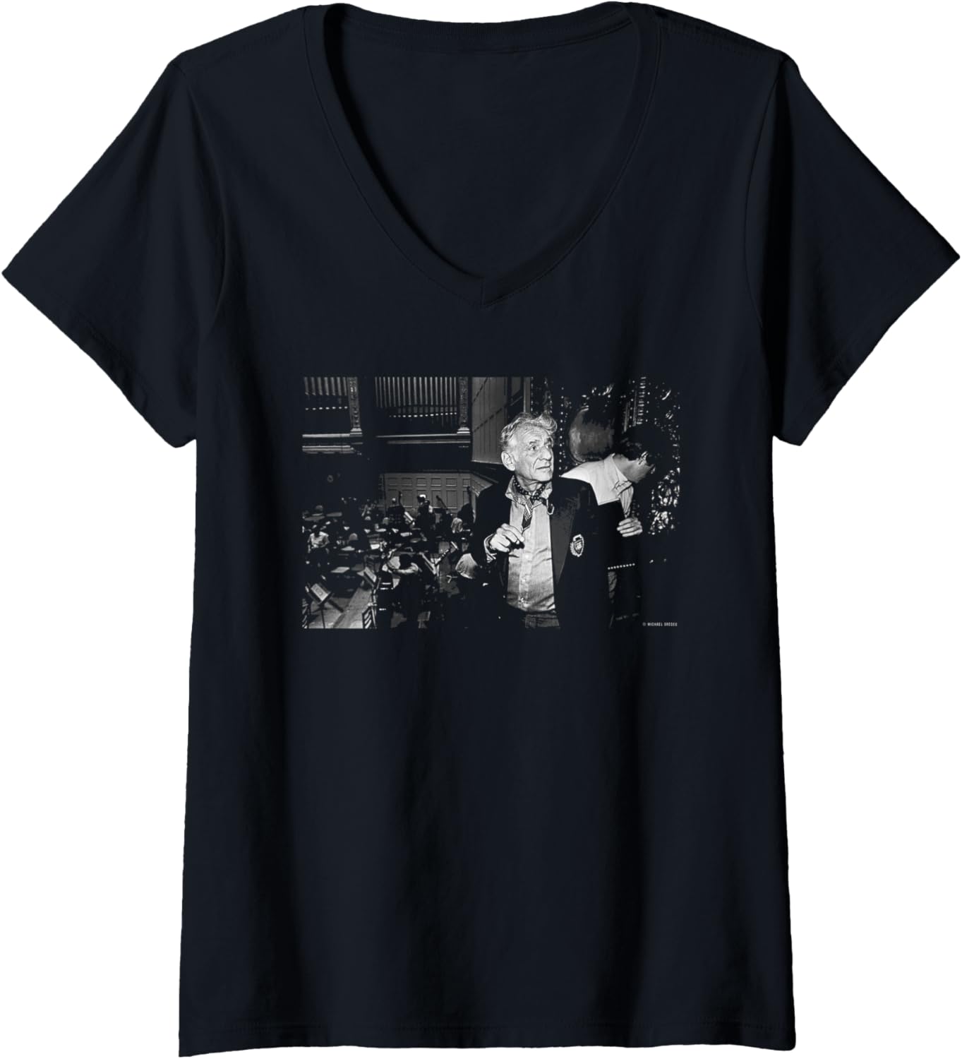 Womens Conductor Leonard Bernstein Boston Symphony Michael Grecco V-Neck Apparel | Viral Streetwear Style