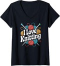 Womens I Love Knitting Yarn Needles Enthusiast V-Neck Yarn Supply | Top Rated | Best Seller Choice