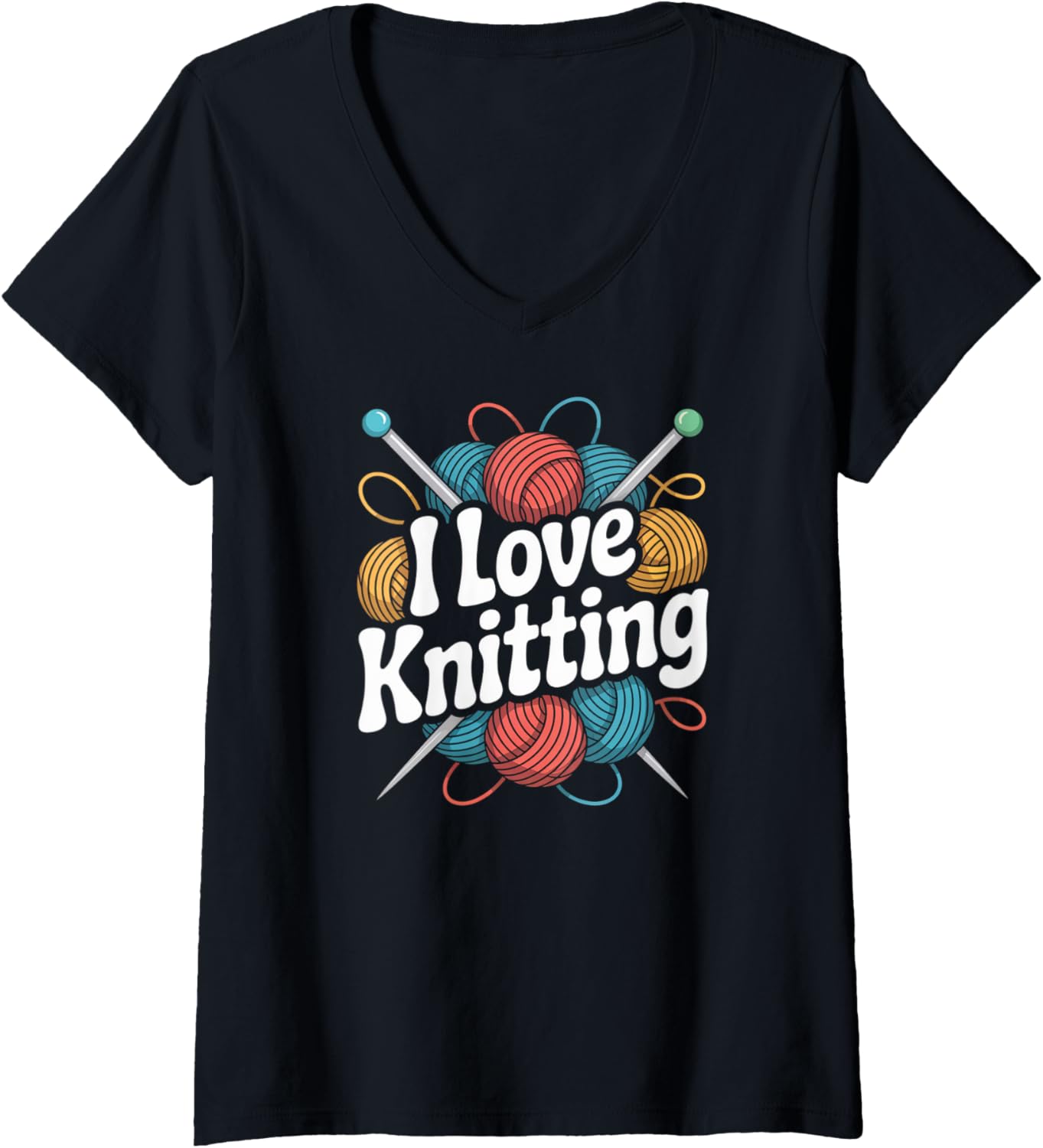 Womens I Love Knitting Yarn Needles Enthusiast V-Neck Yarn Supply | Top Rated | Best Seller Choice