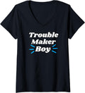 Womens Trouble Maker Boy - Funny Gifts for Trouble Makers V-Neck Apparel | US Viral Style | Perfect Gift Idea