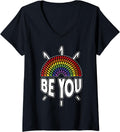 Womens Be You LGBT Gay Pride Month Crochet Yarn Rainbow V-Neck Yarn Supply | Top Rated | Customer Favorite