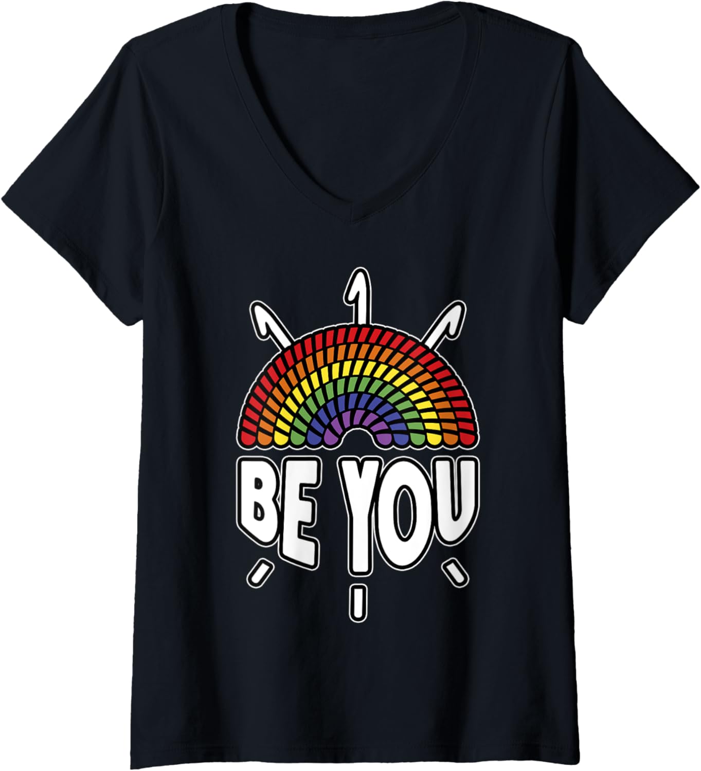 Womens Be You LGBT Gay Pride Month Crochet Yarn Rainbow V-Neck Yarn Supply | Top Rated | Customer Favorite