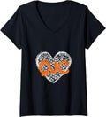 QJC Orange Initials Leopard Cheetah Heart Trendy Womens V Neck Apparel Trending US Hot Right Now
