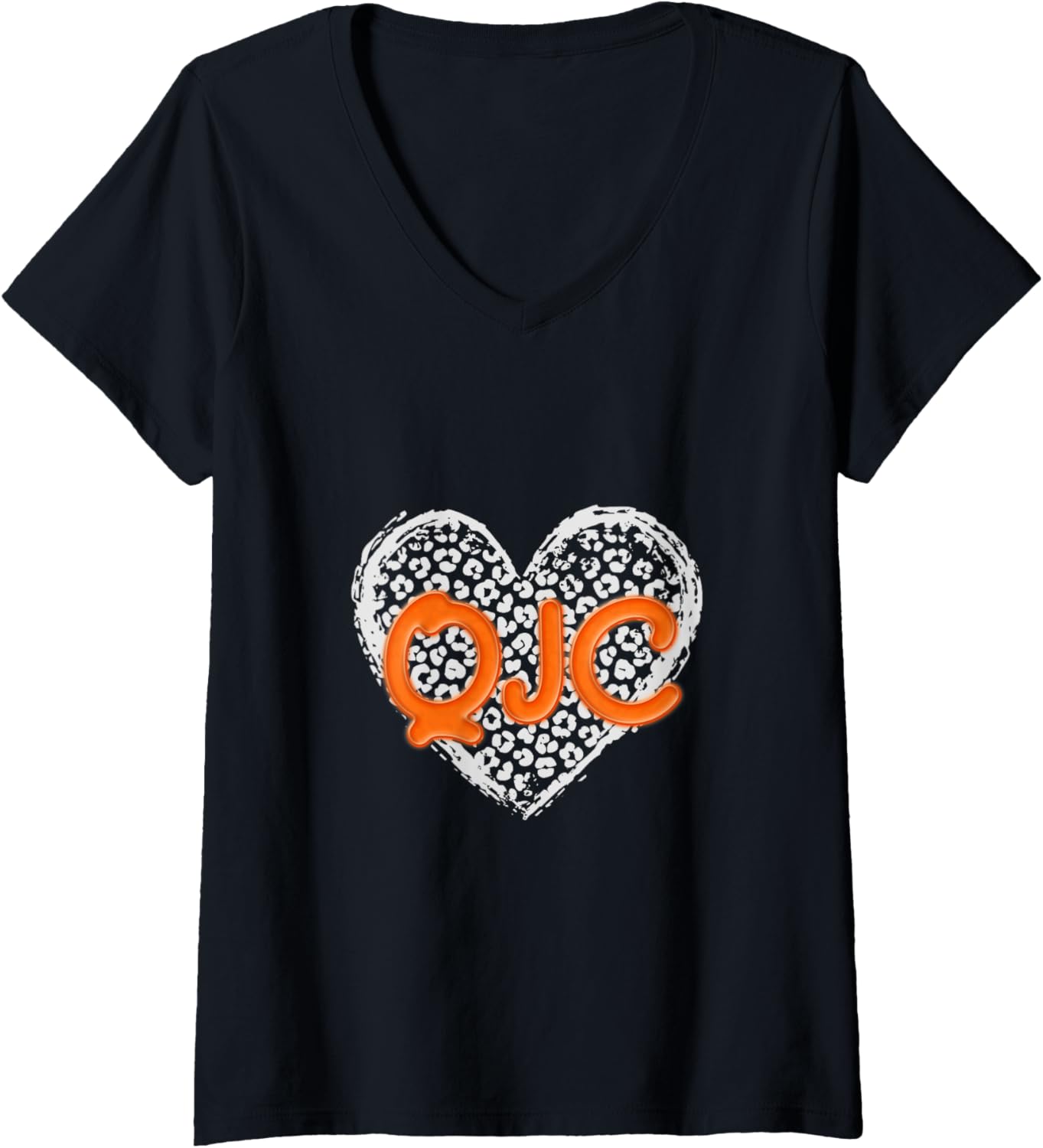QJC Orange Initials Leopard Cheetah Heart Trendy Womens V Neck Apparel Trending US Hot Right Now