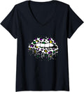 Womens Cool Lips Bite Kiss Me Leopard Print Cheetah Mardi Gras V Neck Apparel Premium Print Everyday Wear