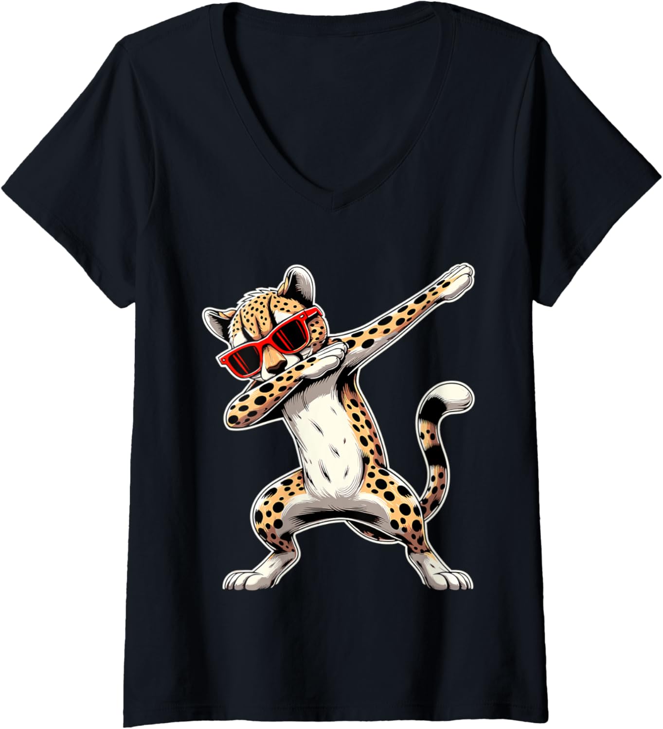 Womens Dabbing Cheetah Sunglasses Animal Cheetah V Neck Apparel Comfort Fit Best Seller Look