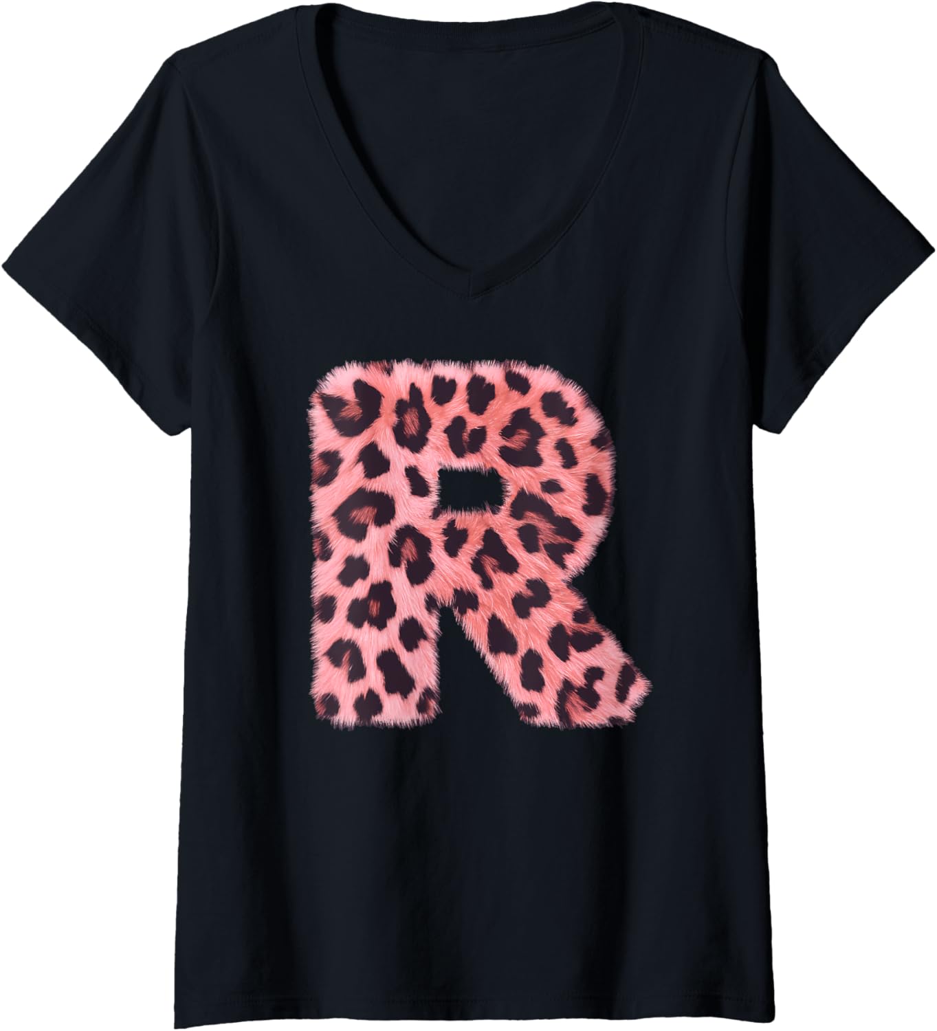 Womens Letter R Cheetah Leopard Print Pink Initial Zebra Matching V Neck Apparel Viral TikTok Find Everyday Wear