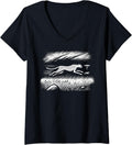 Womens Silhouette Running Mammal Wildlife Savanna Cute Cheetah V Neck Apparel Streetwear Style Hot Right Now