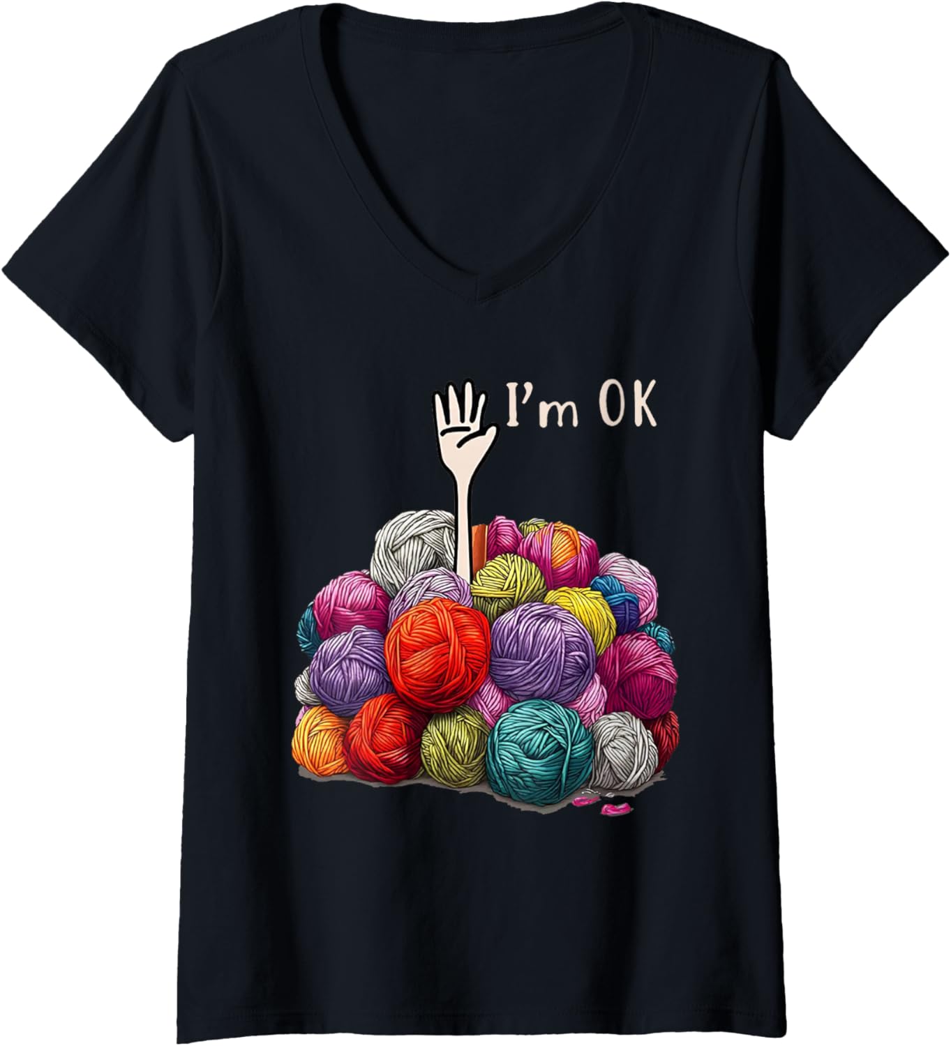Womens Full of Yarns I'm Ok Crocheting Yarn Lover V-Neck Yarn Supply | Top Rated | Best Seller Choice