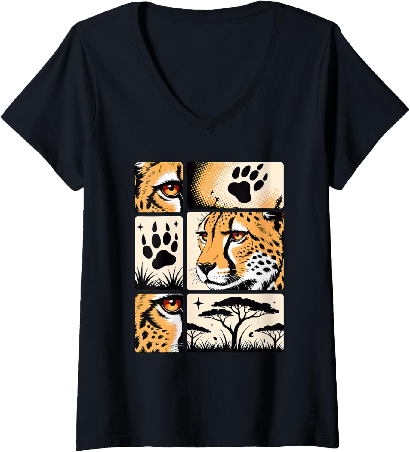 Womens Comic Strips Art Cheetah Cheetahs V Neck Apparel Trending US US Top Pick