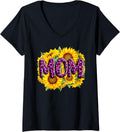 Womens Mom Sunflowers cheetah print Floral Mothers Day Daughter Son V Neck Apparel Streetwear Style Best Seller Look