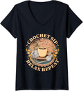 Womens Coffee Crochet Yarn Mothers Day V-Neck Yarn Supply | High Search Volume | Best Seller Choice