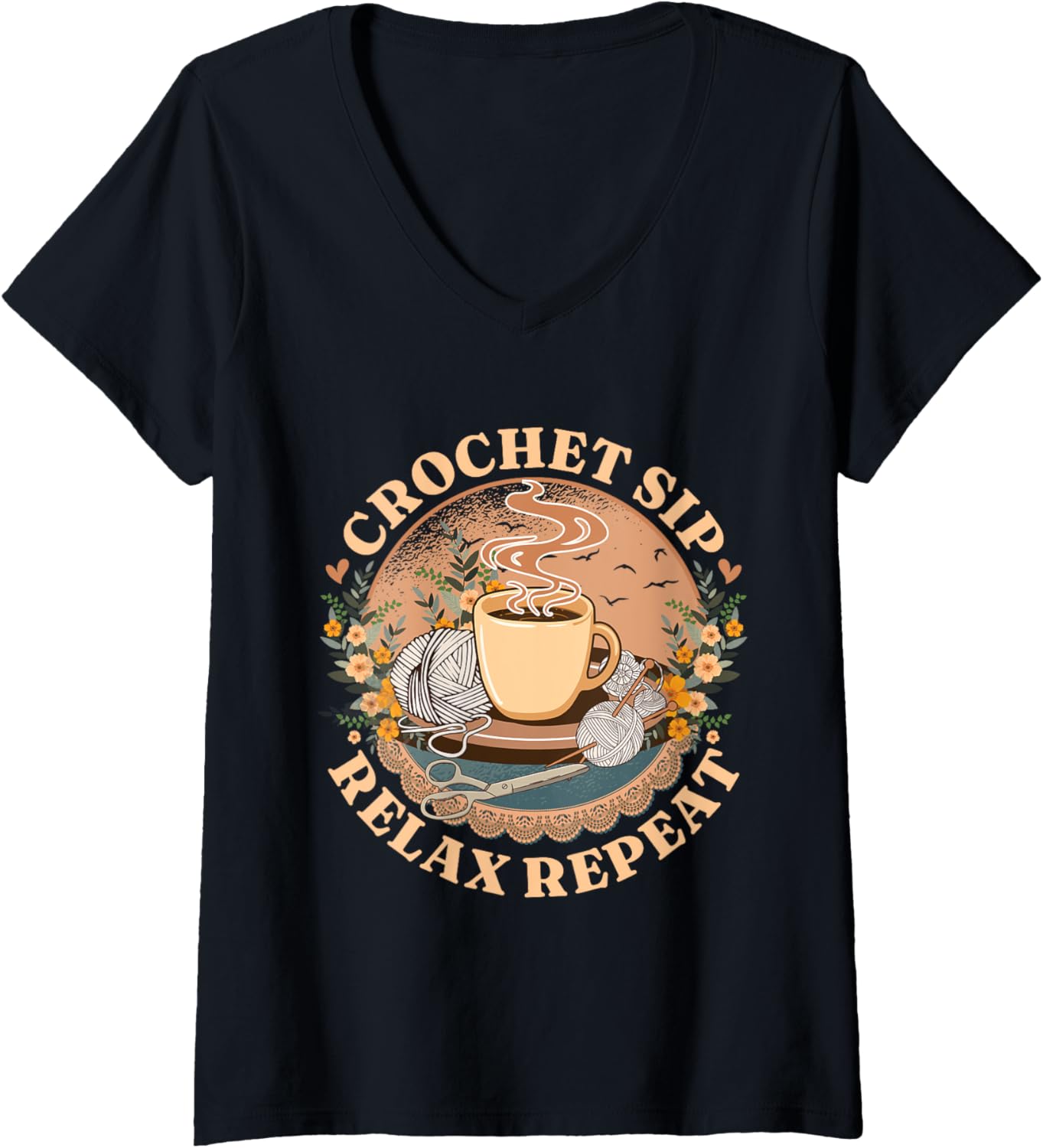 Womens Coffee Crochet Yarn Mothers Day V-Neck Yarn Supply | High Search Volume | Best Seller Choice