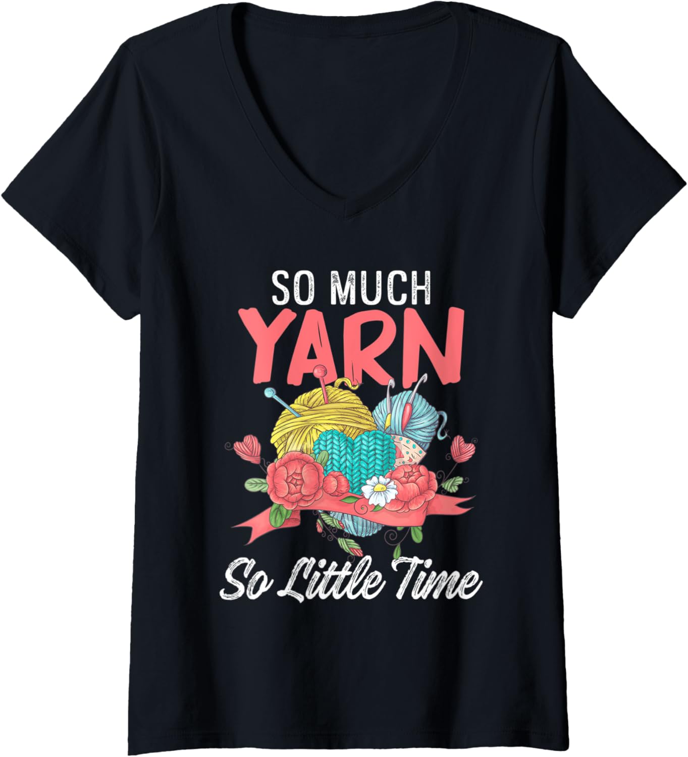 Womens So Much Yarn Little Time Wool Crochet Knit Knitting V-Neck Yarn Supply | Viral US Pick | Best Seller Choice